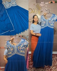 Aliya Cut Gown With Dupatta - 2XL, Blue