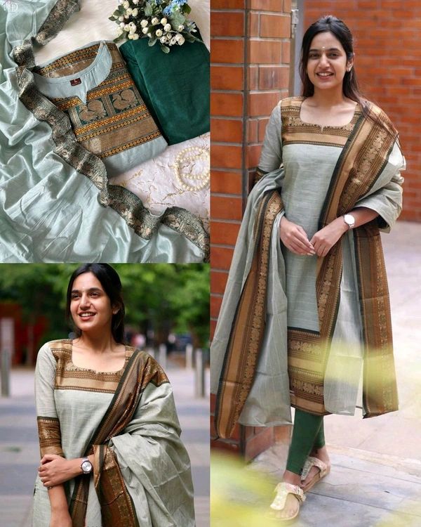 Beautiful Suit Sets in pure KANCHI COTTON Top pant with duppta
- L