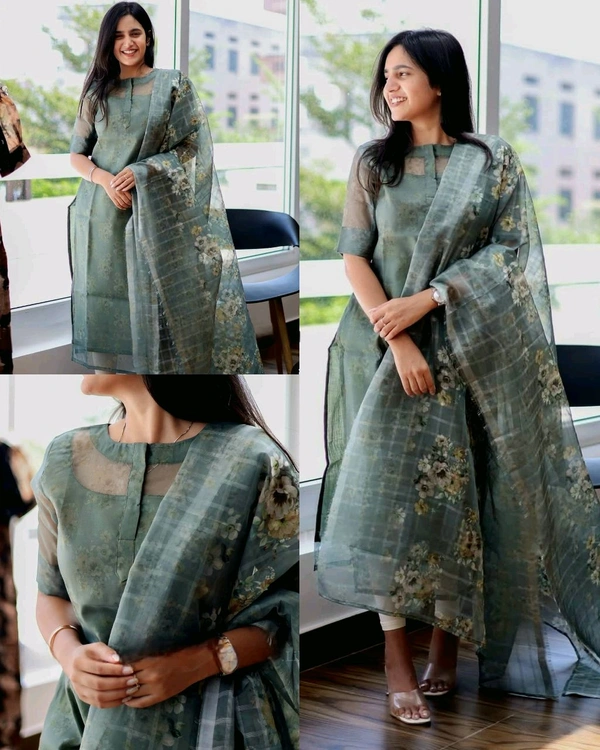 olive organza kurti with dupatta set
- XS