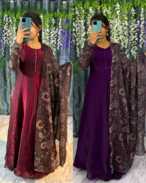 Space Silk Beautiful arrived for party wear gown with dupatta - L, Pigment Indigo
