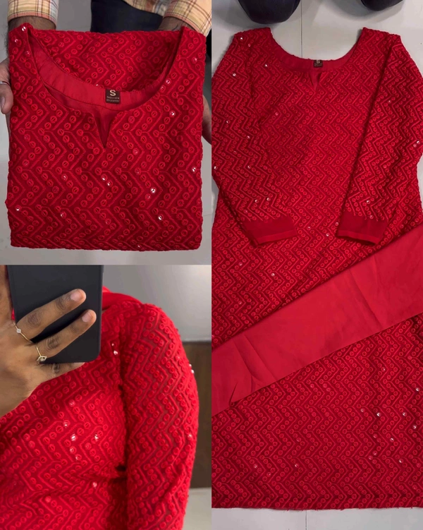Red Beauty Kurta Set - 2XL