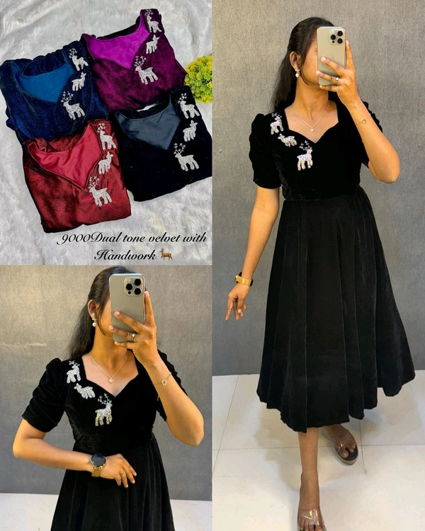 Launching New Designer party wear velvet midi gown - Wine, S