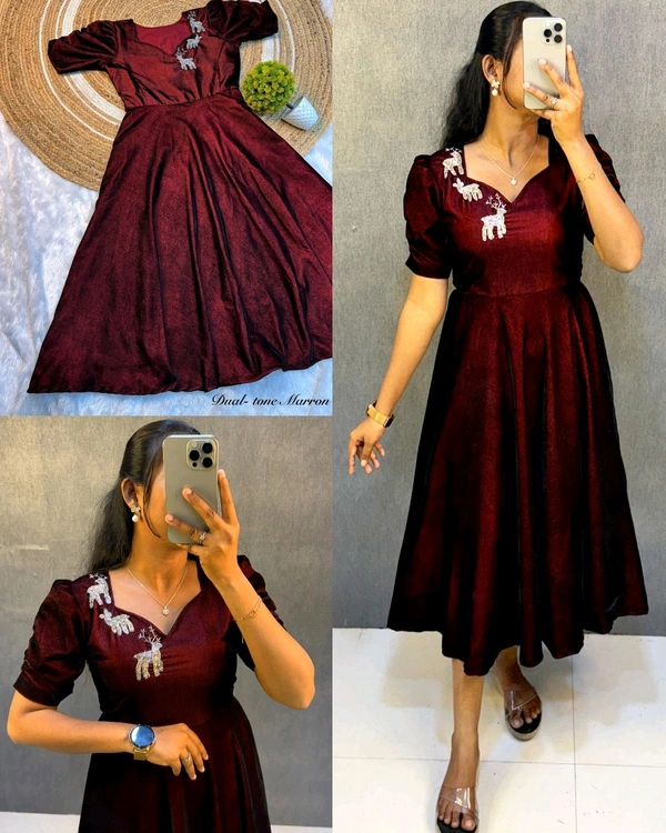 Launching New Designer party wear velvet midi gown - Maroon, S