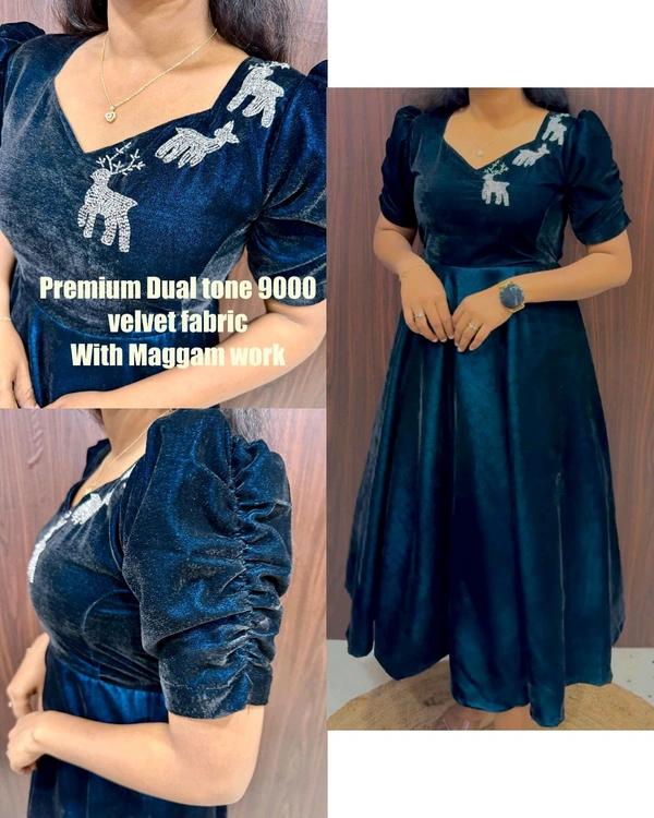 Launching New Designer party wear velvet midi gown - Blue, XL