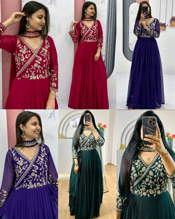 GEORGETTE SEQUENCE WORK GOWN WITH DUPATTA - Blue, M
