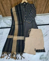 Khadi cotton daily wear kurta sets - L, Black