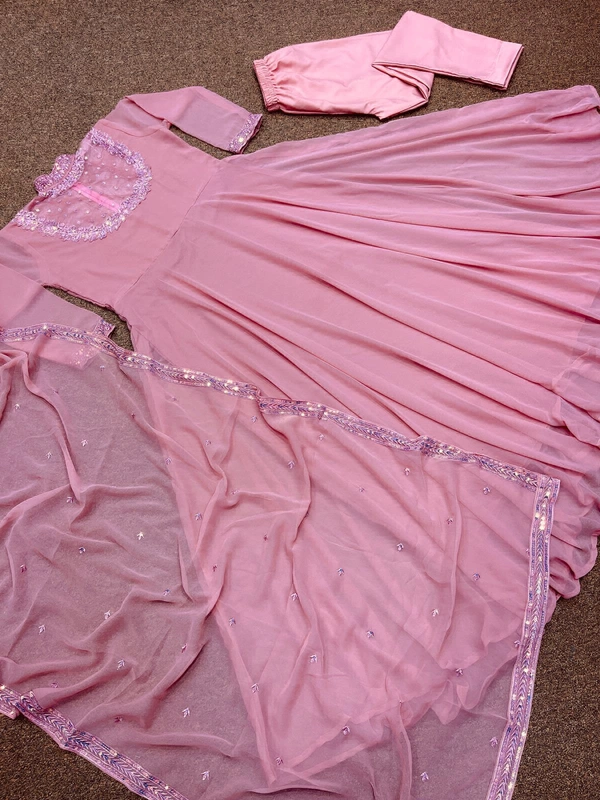 Attractive Gowns With Dupatta Without pant Gowns + Dupatta Neck - Net Sequence Work ! Without pant ! - XL