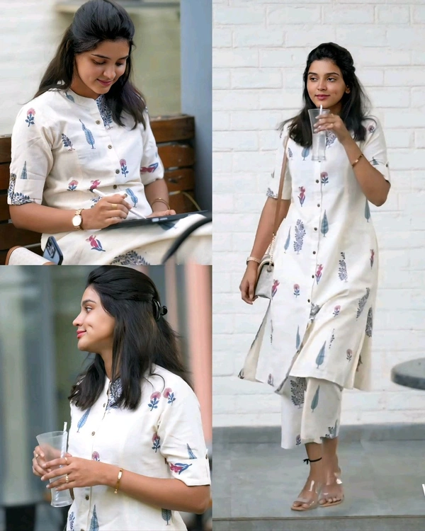 Launching Designer Co-Ords set in *Aline kurti pattern paired with Ankle length pant - White, M