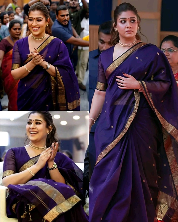 Lady Suparstar Nayantara mam Inspired Banarasi Linen Cotton Soft Silk Saree - Free Size