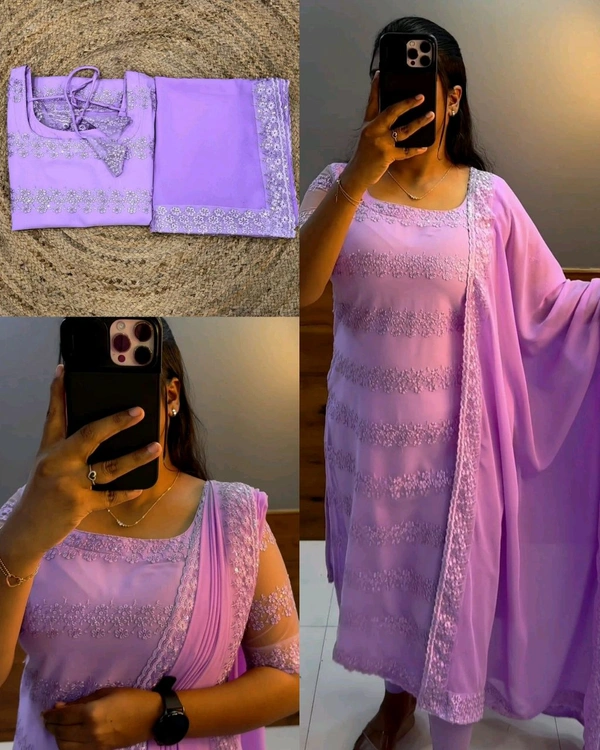 Trendy Net Embroidered kurti + dupata
- Choco, S