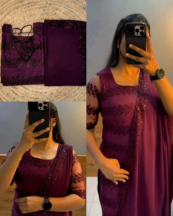 Trendy Net Embroidered kurti + dupata
- Wine, M