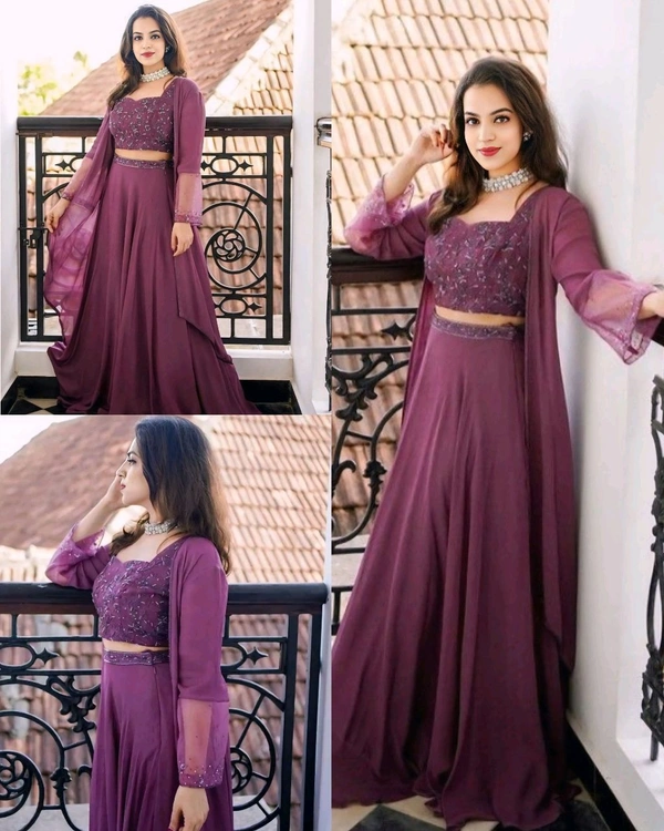 Women Maroon Festival Shrug & Skirt With choli - XL