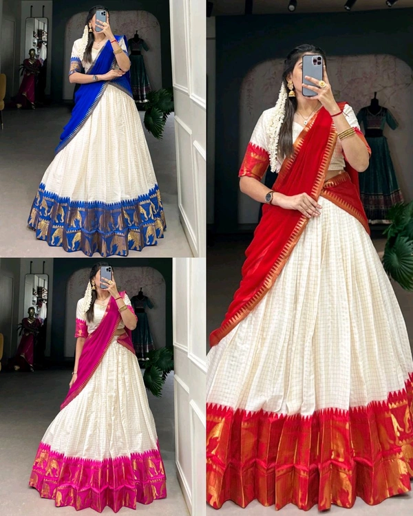 South Indian Traditional Half Saree - Blue, Free Size