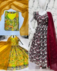 Beautiful Cotton Chanderi Paired With Georgette Butti Duptta - Yellow, 3XL