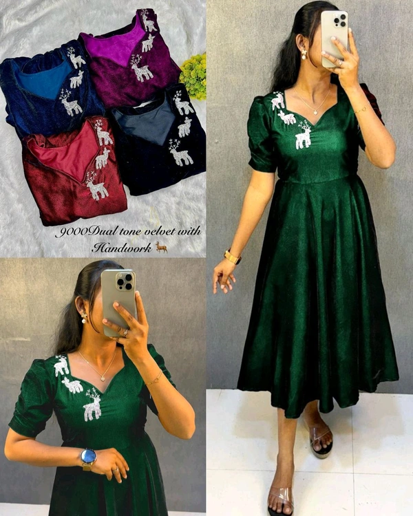 Launching New Designer party wear velvet midi gown - Green, M