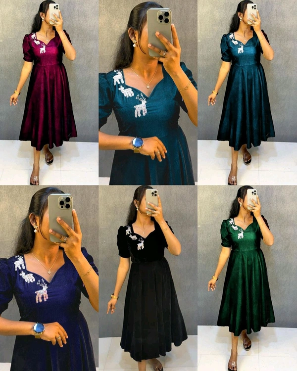 Launching New Designer party wear velvet midi gown - Navy Blue, 2XL