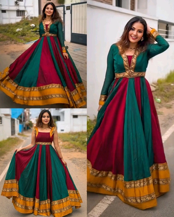 Introducing New Designer Removable Jacket Gown - L, Maroon & Green