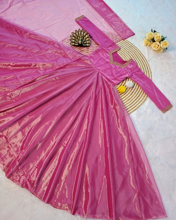 A Beautiful Elegant Super Hit Collection, Designer 9000 Velvet With Hand Work Gown With Cut Work Duppata. - Fuchsia Pink, M