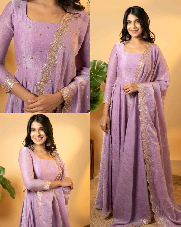 Party Wear Look Fancy Umbrella Gown & Dupatta - Mauve, 2XL