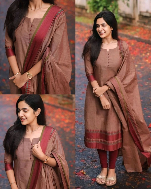 KANCHI COTTON Top pant with duppta in pure cottton lining! - L
