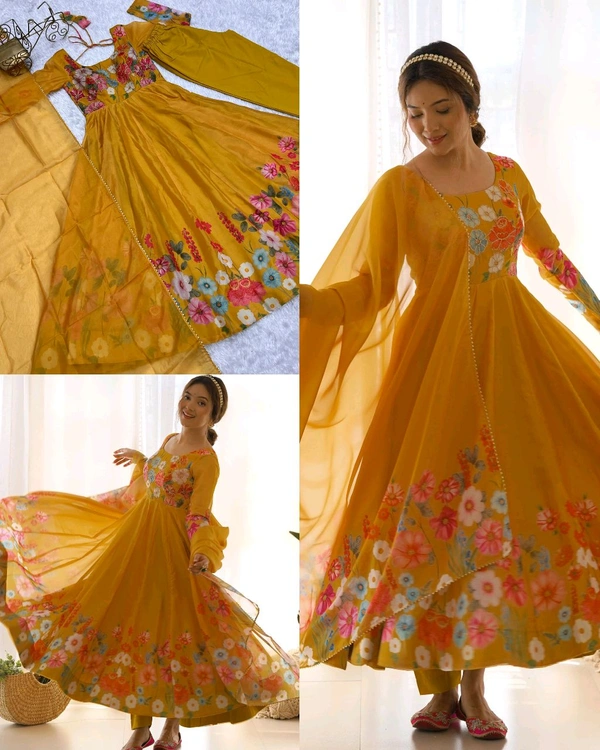 Launching this timeless and classic black floral printed organza anarkali suit set for the upcoming festivities and wedding season - Web Orange, XS