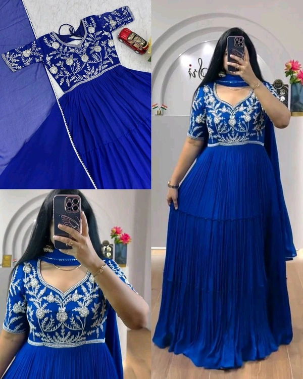 Super Trendy Gown With Dupatta - Blue, XL