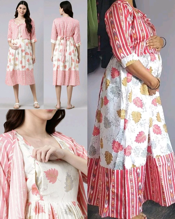 Cotton Anarkali Maternity And Feeding Jacket Kurta - 2XL