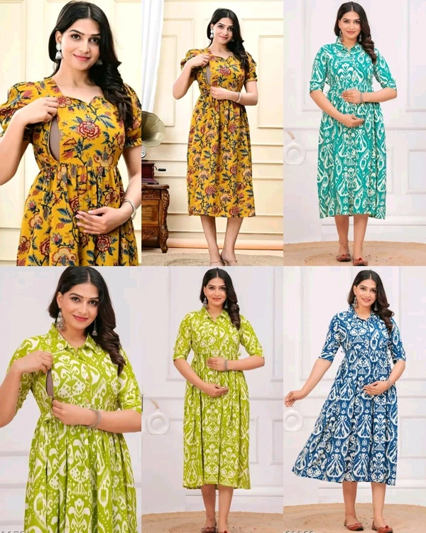 Women's Pure Cotton Printed Feeding / Maternity Wear - Green, 2XL
