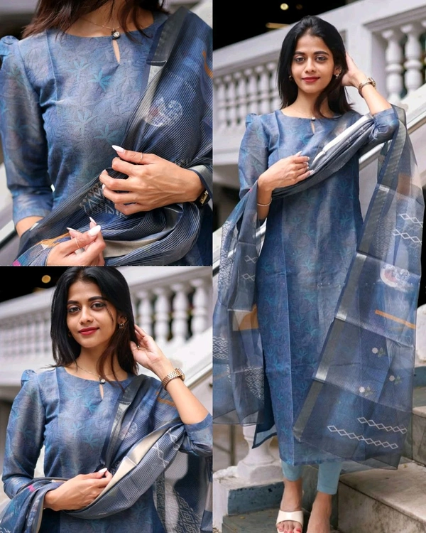 College / Office Wear Kurti with dupatta - Blue, XL