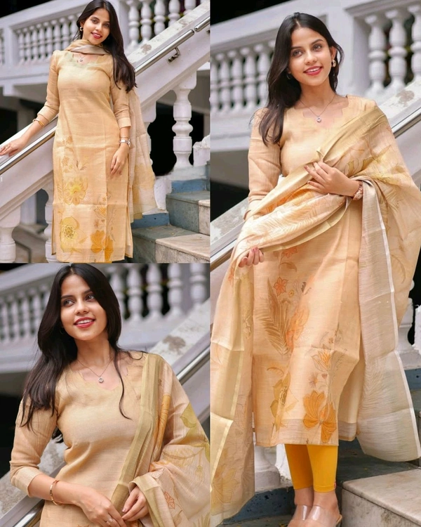 College / Office Wear Kurti with dupatta - Peach, M