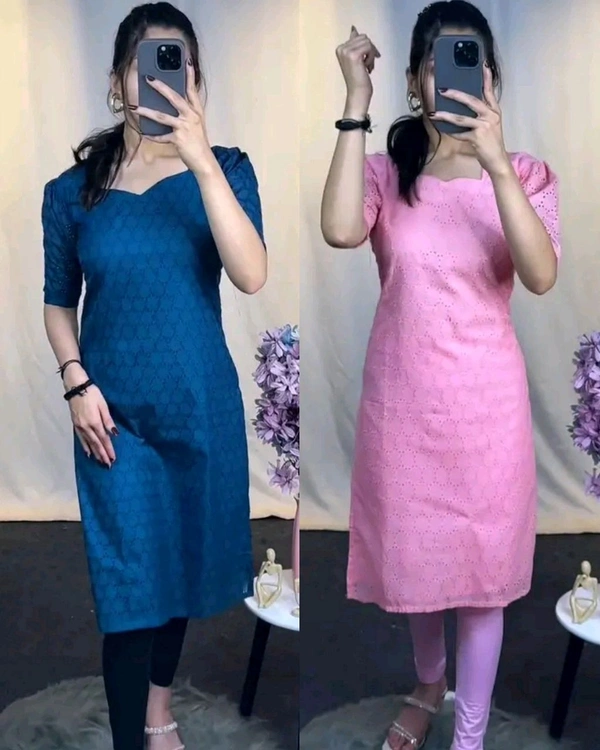 The Hakoba Cotton Daily Wear Kurti - Pink Lace, XL