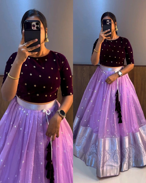 Beautiful Crop top + Skirt Lehenga - Violet, L