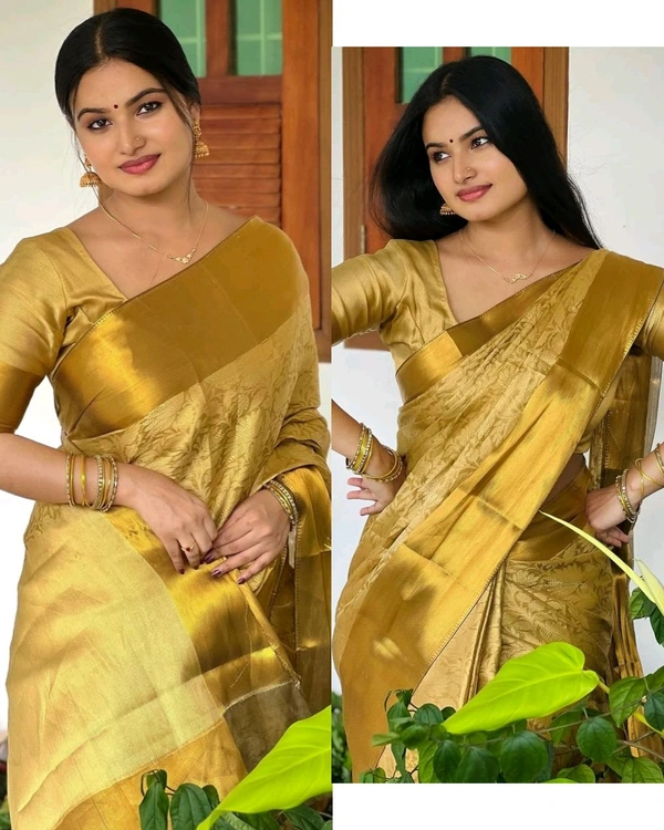 CELEBRITY BANARSI KANJIVARAM SOFT TISSUE SAREE - Gold, Free Size