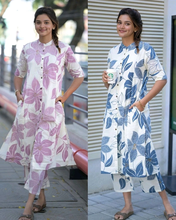 Launching Designer Co-Ords set in *Aline kurti pattern paired with Ankle length pant - White Pointer, XL