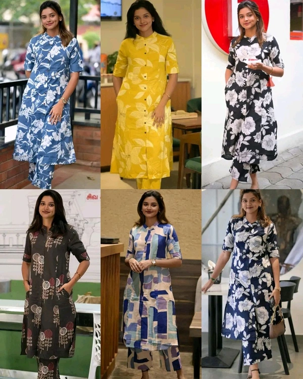 Launching Designer Co-Ords set in *Aline kurti pattern paired with Ankle length pant - Blue & Sky Blue, M