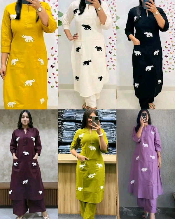Launching Designer Co-Ords set in *Aline kurti pattern paired with Ankle length pant - Black Elephant, M