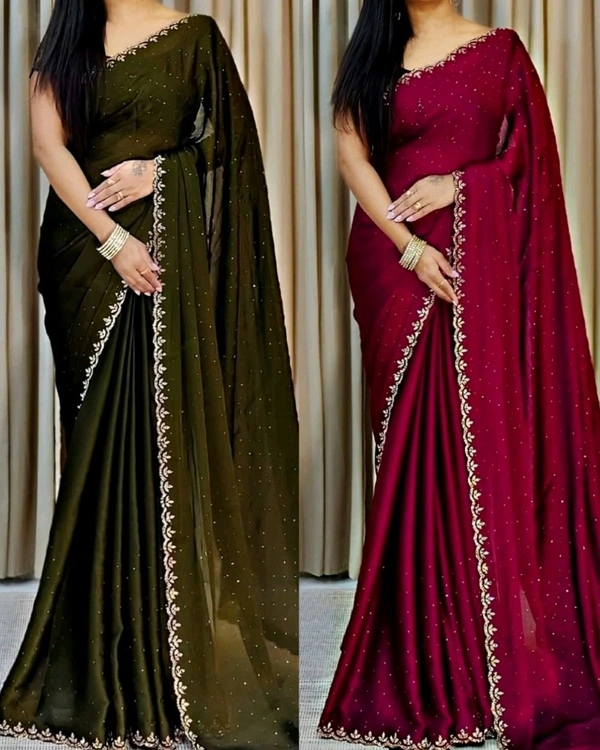 Trendy Party Wear Saree - Maroon, Free Size