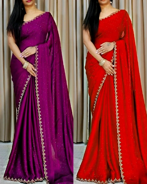 Trendy Party Wear Saree - Purple, Free Size