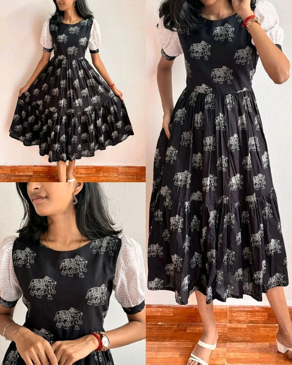 Trendy Maxi gown soft Maslin cotton with digital elephant 🐘 print and in sleev Hakuba fabric
- S