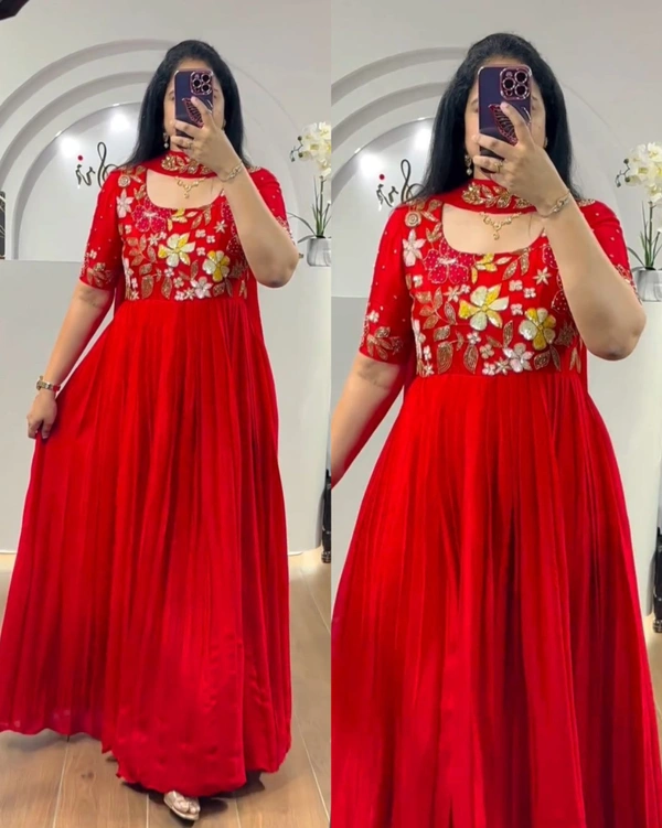 New Embroidered Gown - Blue, L