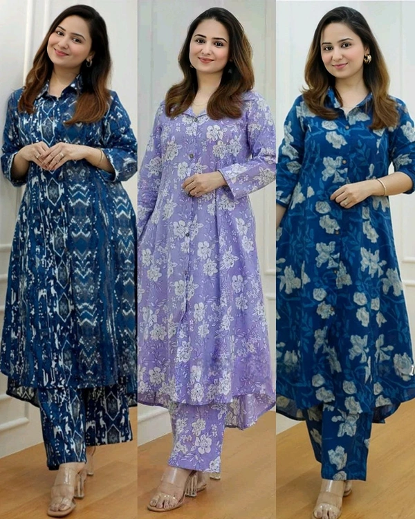 Women's Cotton Floral Printed Kurti And Pant Co-ords Set - Black, XS