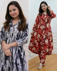 Women's Cotton Floral Printed Kurti And Pant Co-ords Set - Black, XS
