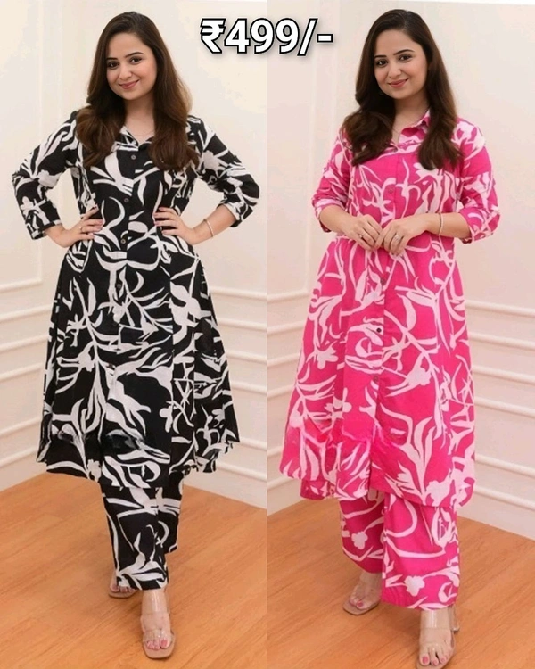 Women's Cotton Floral Printed Kurti And Pant Co-ords Set - Pink, XL