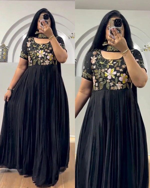 New Embroidered Gown - Black, 2XL