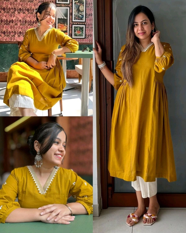 Trendy Women's Kurti And Pant Co-ords Set - Yellow, L