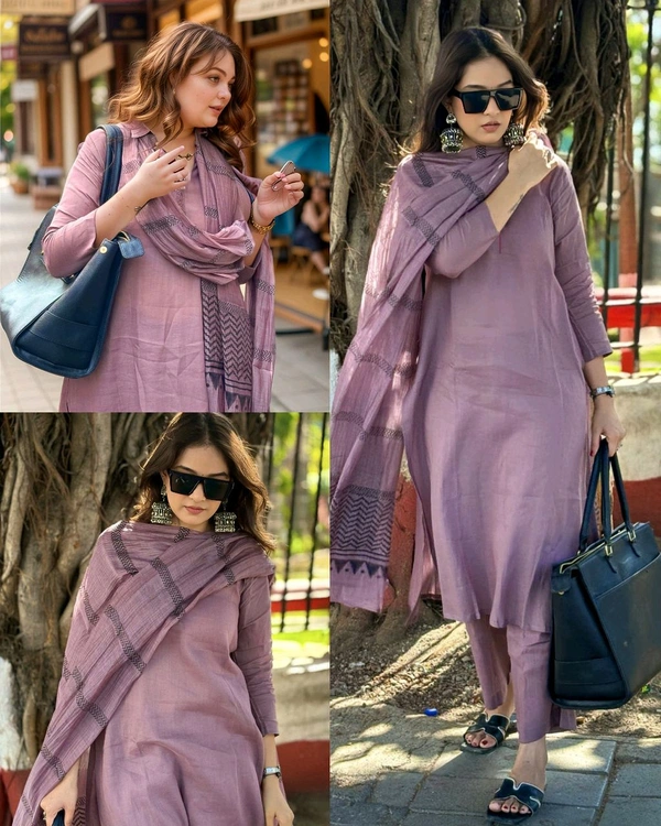 Daily Use College & Office New Design Includes Flared Kurta & Dupatta Set - Lilac, XS