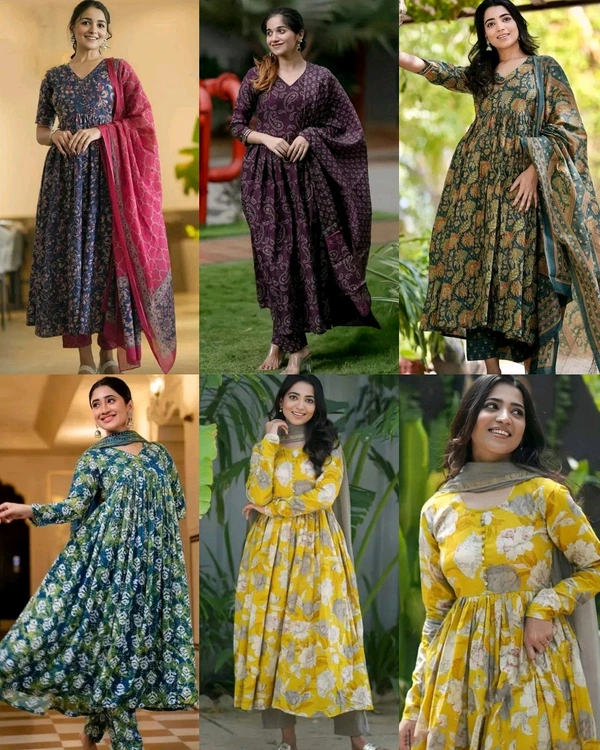 Trendy Women Printed Anarkali Kurta and Pant Set with Dupatta - Wine, S