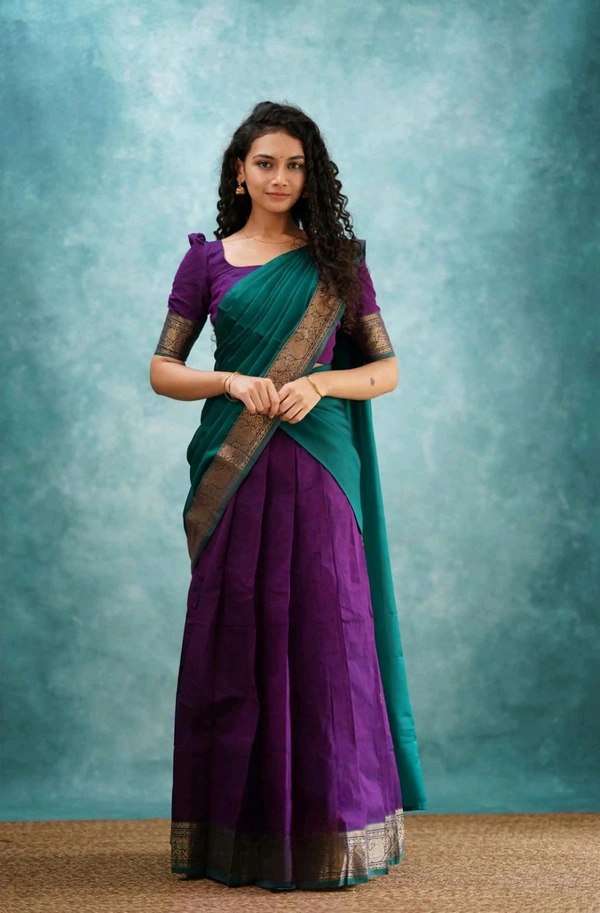 South Indian Traditional Half Saree - Teal, Free Size