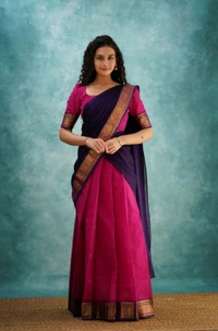 South Indian Traditional Half Saree - Teal, Free Size