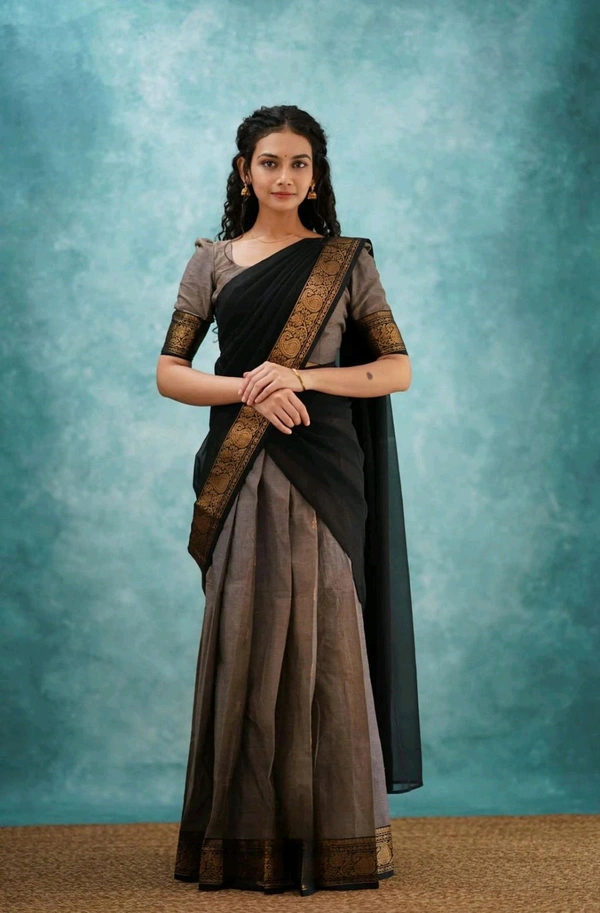 South Indian Traditional Half Saree - Black, Free Size